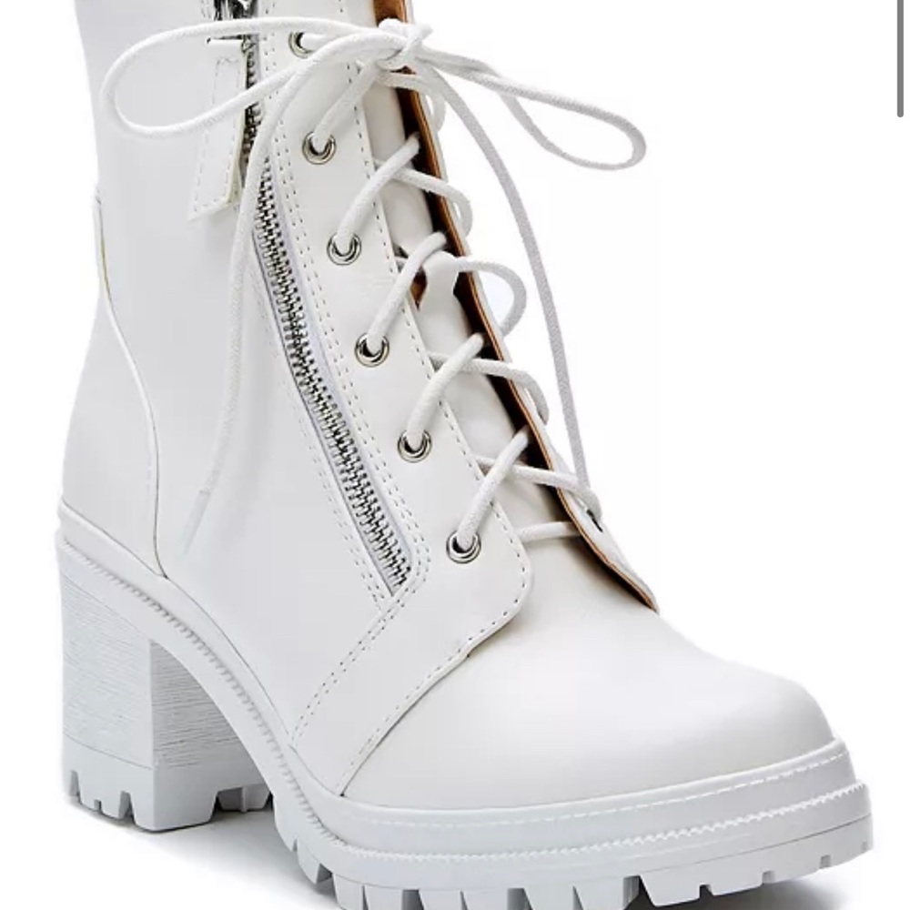 Chunky white heel boots